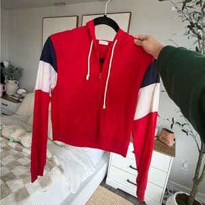 Brandy Melville Red and Navy Colorblock Hoodie